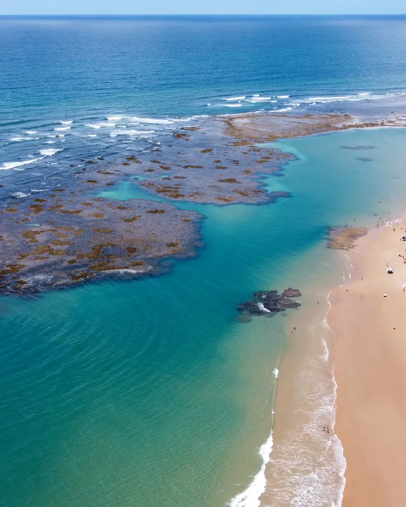 Aerial view of the reefs and natural pools by the beach